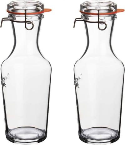 Luigi Bormioli glazen water karaff van 1 Liter - 2x - Sapkan/waterkan/schenkkan - Weckflessen/Weckfles