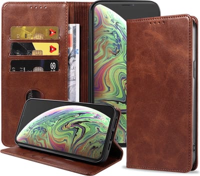Smartphonica iPhone Xs Max leren hoesje met magnetische sluiting - Donkerbruin geschikt voor iPhone Xs Max