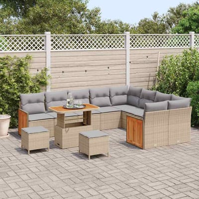 vidaXL - Tuinbank - Set - 13 - st - 9-Aantal - zitplaatsen - Beige - en - Lichtgrijs