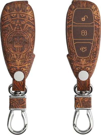 kwmobile autosleutel hoesje geschikt voor Ford 3-knops autosleutel Keyless Go - Autosleutel behuizing - Case in bruin / lichtbruin - Maya Kalender design