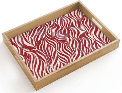 Dienblad hout 40x30 cm - Schootdienblad - Golvende vormen - Abstract - Rood - Borrelplank rechthoek - Plateau dienbladen