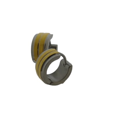 Aramat Jewels | Oorringen | Huggies – RVS Bicolor met Dubbele Goudkleurige Streep (13mm) | | | |7mm | Staal | Volwassenen | Verkleurd niet