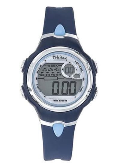Tekday-Kinder-Horloge-Digitaal-33MM-5ATM-Stopwatch-Alarm-Silicone band-Blauw/Zilverkleurig