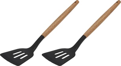 Excellent Houseware Bakspatel bakspaan - 2x - zwart kunststof - acacia hout - 32 cm - Keukengerei