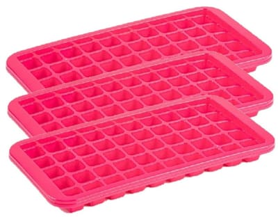 Plasticforte Tray met Cocktail ijsblokjes - 3x stuks - ijsklontjes vormen - 50 vakjes - kunststof - roze