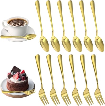 Set van 24 dessertlepels en -vorken van roestvrij staal, ideaal voor koffie, taart en desserts, vaatwasserbestendig en elegant design