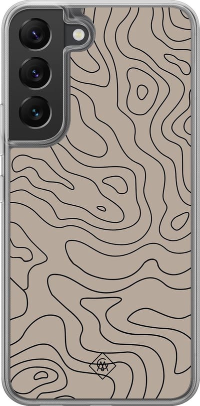 Casimoda® hoesje - Geschikt voor Samsung Galaxy S22 - Abstract Lines - 2-in-1 case - Schokbestendig - Geometrisch patroon - Verhoogde randen - Bruin/beige, Transparant