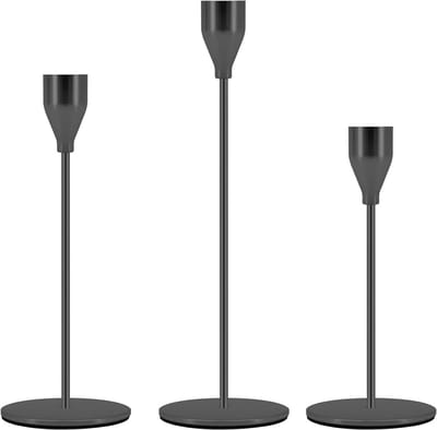 Kandelaarsset van 3, Kandelaarhouder voor Kegelvormige Kaarsen, Kegelvormige Kaarsenhouder voor Bruiloft, Feest, Diner (Mat Zwart)