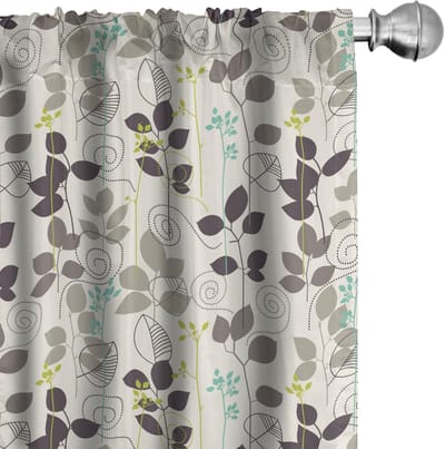 ABAKUHAUS Gordijnen – Doodle Bladeren, 2-delig, donker taupe kokos, 75x225 cm