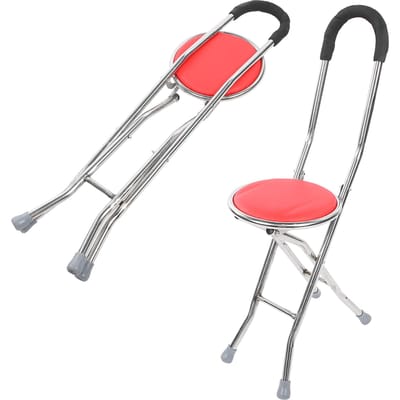 Opvouwbare Wandelstok Kruk 1 mm Dikte Roestvrij Staal Ronde Kruk Wandelstok voor Ouderen Rood gray