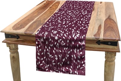 ABAKUHAUS herfsttafelloper, stippellijnen abstracte bladeren, eetkamerkeuken rechthoekige decoratieve tafelloper, 40 x 300 cm, aubergine grijsroze