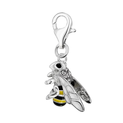 Quiges – 925 - Zilver – Charm - Bedel - Hanger - 3D Bijtje met Zirkonia - met – sterling - zilver - karabijnslot - geschikt - voor - Bedelarmband HC360