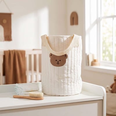 Luiertas voor kinderen met organiser en 2 riemen, ideaal voor reizen en kinderwagens, 25 x 17 x 10 cm, schattig borduurwerk van een beer