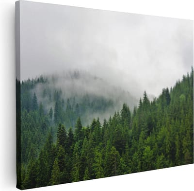 Artaza Canvas Schilderij Mistige Bergen - 40x30 cm - Klein - Wanddecoratie Bos - Muurdecoratie Landschap - Kamer Accessoires Natuur