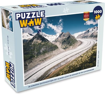 Puzzel De Europese Aletschgletsjer met blauwe lucht en wolken op de achtergrond - Legpuzzel - Puzzel 1000 stukjes volwassenen
