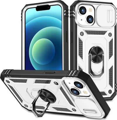 Coverup Hoesje - Geschikt voor iPhone 15 Hoesje - Coverup Ring Kickstand Back Cover met Camera Shield - Wit