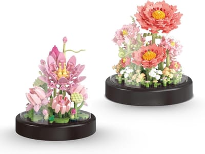 New Block BOTANICAL Collection - Flower Building Set - Flower Model of Bricks for Adults - Creative and Decorative Set - Original Gift Idea (2 Flower Packages - D)