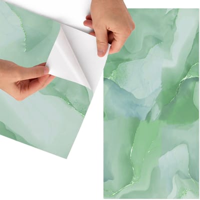Tulup Meubelfolie - Groene abstractie Decoratiefolie Zelfklevend - 65x130 cm - Groente Meubelfolie - Meubelfolie Zelfklevend - Waterverf Meubelfolie - Wrapfolie Keuken - Wanddecoratie - Abstractie