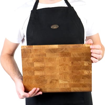 Snijplank 35 × 25 cm – hakblok van eiken-hoofdhout met afgeronde randen – antislip met siliconen voetjes en handgrepen – ideaal voor keuken en barbecue