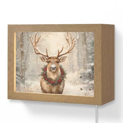 Wandlamp 20x15 cm - Oplaadbaar - Kerst - Rendier - Winter - Krans - Wandlampen binnen woonkamer - Slaapkamer lamp met kabel - Decoratieve nachtlamp - Vloerlamp snoer