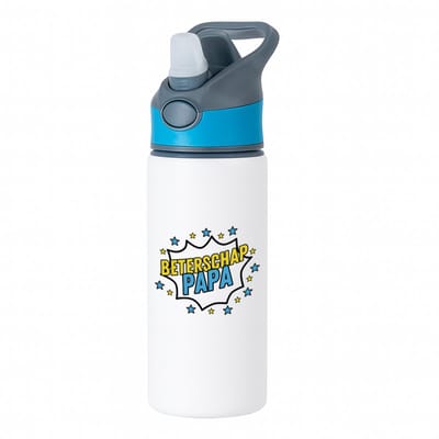 Hacebo® - Beterschap papa waterfles met rietje blauw - een papa die ziek is of iets gebroken heeft - cadeau voor zieke vader - ziek - koorts - snel beter worden - cadeau - beterschap cadeau - kado - gift - geschenk - water fles - 650ML