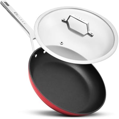 Ovenbestendige Pan met Deksel Ø 28 cm - Kookpan en Universale Pan voor Inductie - Sterke Coating - Vaatwasmachine Bestendig - Rood