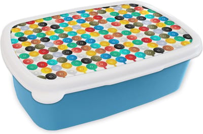Broodtrommel Blauw - Lunchbox - Brooddoos - Knopen - Regenboog - Kleding - Design - 18x12x6 cm - Kinderen - Jongen
