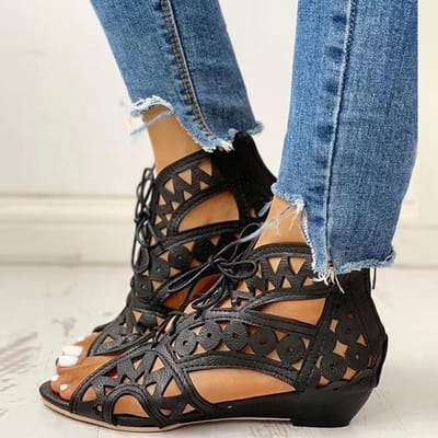 Zomer sandalen peep toe dames opengewerkte schoenen retro sandalen dames outdoor sandalen platform comfortabele vetersluiting grote maat 35 ~ 43 42