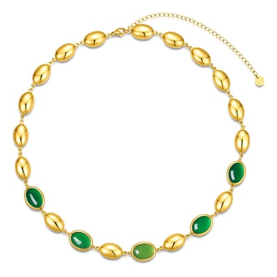 CO88 Collection - 8CN-26508 - Dames Ketting Groen Opaal - Stainless Steel - Cadeau