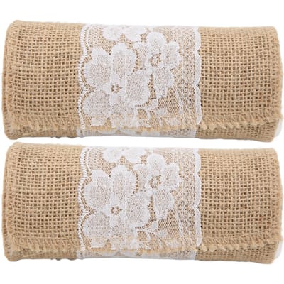 2 stuks Jute Kant Lint 2,4 m Lengte Zacht Duurzaam Willekeurig Knippen Eenvoudig Elegant DIY Tafeldecoratie beige
