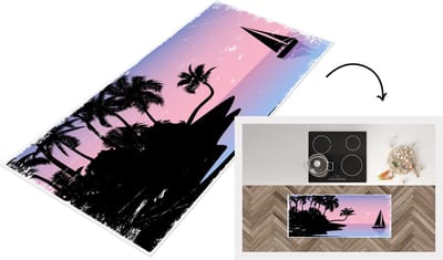Keukenloper - Loper keuken - Eiland - Palmboom - Zeilboot - Nacht - 120x50 cm - Keukenloper vinyl