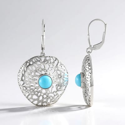 Cavill - Zilveren Oorbellen met 2 Natural Sleeping Beauty Turkooisen 1 8 ct - 925 Sterling Zilver Gerhodineerd - Ronde Cabochon