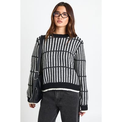 boohoo Dames Zachte gebreide streeptrui | Zwart | Maat: Small