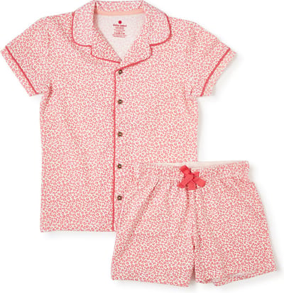 Little Label - klassieke zomer pyjama - roze luipaard - bio katoen - 6Y/110-116
