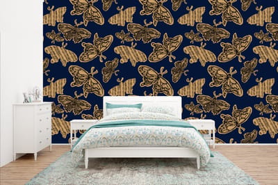 Behang - Fotobehang Patroon - Muziek - Vlinders - Breedte 400 cm x hoogte 240 cm