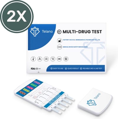 Telano Multidrugstest 5 - Urine Drugstest test op 5 soorten Drugs - Cocaine Cannabis Amphetaminen Ecstasy Heroïne - 2 stuks