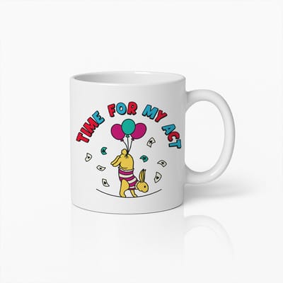 Time for My Act Mok 330ml – Grappige Cartoon Hond & Konijn Design – Humoristisch Cadeau voor Vrienden, Collega’s of Dierenliefhebbers