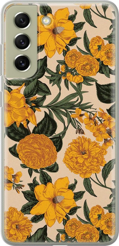 Leuke Telefoonhoesjes - Hoesje geschikt voor Samsung Galaxy S21 FE - Retro flowers - Soft case - TPU - Bloemen - Geel