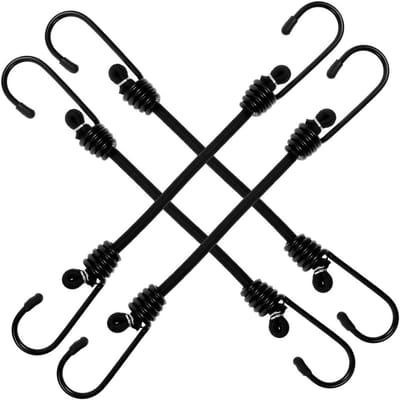 Elastische Koord Set - Spanbanden met Haken - Bagage Vastzetten - Verstelbaar met Karabiners - 66 cm Lengte - Zwart