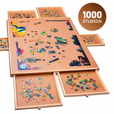 Asawa Puzzelbord - Puzzelplaat Draaibaar met Opbergsysteem - 1000 Stukjes - 74x52 cm - 6 Lades - Houten Puzzeltafel - Puzzelmat - Puzzelmap - Portapuzzle