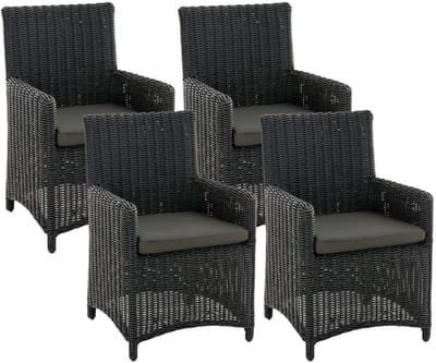 CLP Tuinstoelenset 4-delig Fontana, polyrotan tuinstoelen, hoge rugleuning met zitkussens zwart
