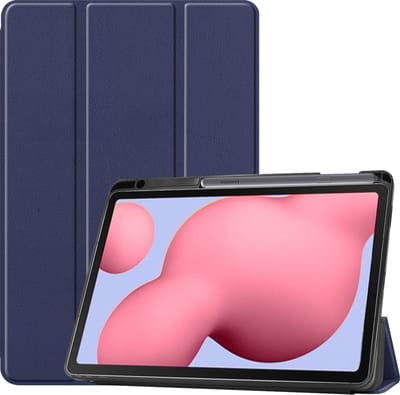 Hoesje Geschikt voor Samsung Galaxy Tab S6 Lite - Dun & Stevig - Trifold Bookcase - Hard Cover Case - Met Uitsparing Geschikt voor S Pen - Hardcover Book - Tablet Hoes - Donkerblauw