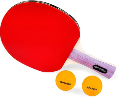 Spokey Smash Tafeltennis Set - Rood/Zwart - Maat FL - Inclusief 2 Ballen - Ergonomische Handgreep - 7 Laags Houten Kern - 2.0 mm Rubber Dikte - Inclusief Beschermhoes