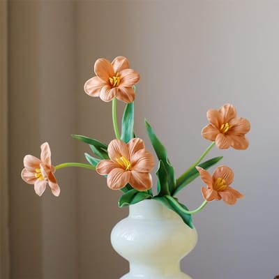 Open tulp bruin - zijden bloemen - 3 stelen - onderhoudsvrij - 51 cm - kunstbloemen
