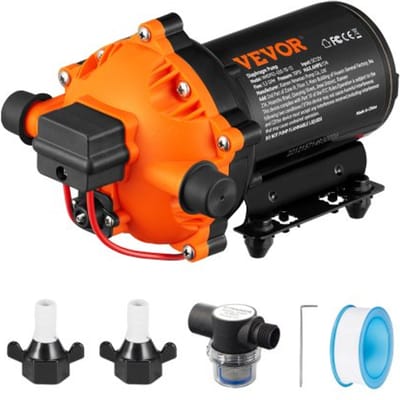 VEVOR Watermembraanpomp, 12V DC, 5,5 GPM Debiet, 70 PSI Nominale Druk (40-100 PSI Instelbaar), 1/2" MNPT Zelf Aanzuigende Spuitpomp met Drukschakelaar voor RV, Camper, Marine, Boot, Gazon