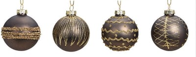 Glazen Kerstballen Met Glitters - Grijs / Goud - Diameter 6cm - 12 Stuks
