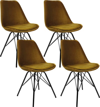 KICK® VELVET Kuipstoelen [Kleur] – Set van 4 – Eetkamerstoelen – Velvet – Zwart Frame