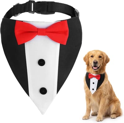 Stijlvolle Honden Tuxedo Kraag met Strik, Verstelbare Trouwbandoek voor Middelgrote en Grote Honden, Perfect voor Bruiloften en Feestjes