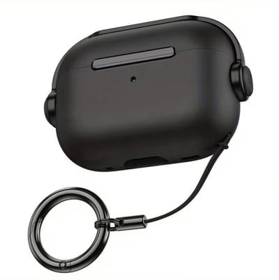 Zwart hoesje voor oordopjes heren dames met sleutelring en koord geschikt voor AirPods Pro 2 minimalistisch hardcase beschermhoes