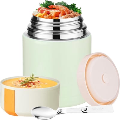 Soepthermo Voor Warme Maaltijden Volwassenen - 800ml Thermo Bentoboxen- Thermische Lunchbox Voor Warme Gerechten - VacuüMvoedselthermo Van Roestvrij Staal - Voedselcontainer - Voor Warme Gerechten Thermo-Bentoboxen Kantoor Werk Picknick(Groen)